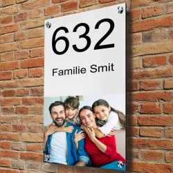 Aluminium dibond huisnummebordje met foto 15x30cm met afstandhouders model 3029