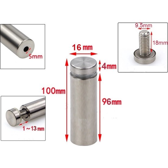 16x100 mm zilver 2 stuks ophangsysteem afstandhouders