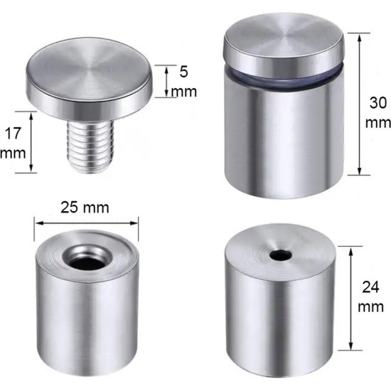 25x30 mm zilver 2 stuks ophangsysteem afstandhouders