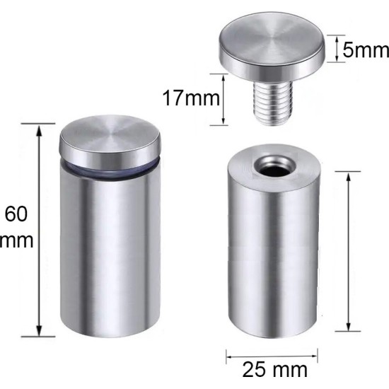 25x60 mm zilver 2 stuks ophangsysteem afstandhouders