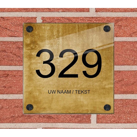 Huisnummerbord met naam vierkant plexiglas, huisnummerbordje, huisnummer bordje, model 1105