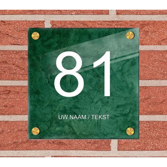 Huisnummer naambordje vierkant plexiglas, huisnummerbordjes, naambord, model 1117