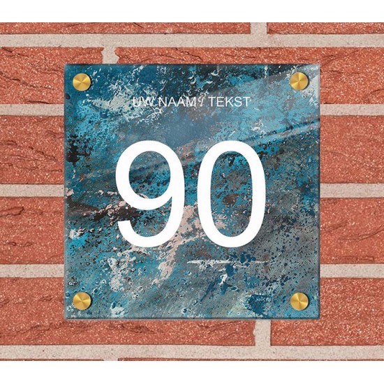 Huisnummerbordje vierkant plexiglas, naambordje huis, huisnummerbord, model 1125