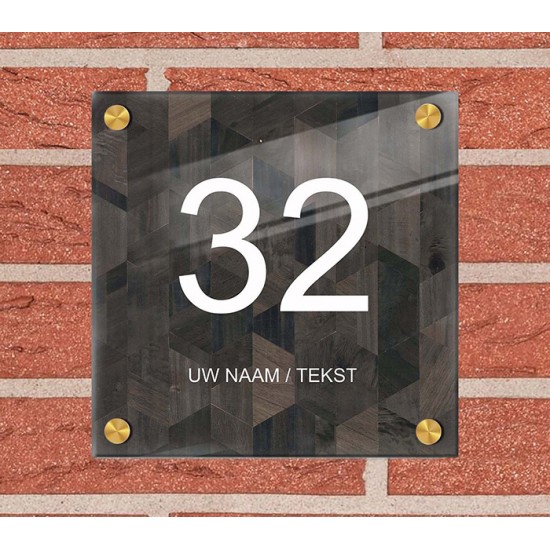 Naambordje met huisnummer plexiglas, naambordje huis, huisnummerbord, model 1140