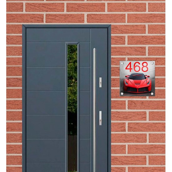 Naambordje plexiglas Ferrari auto design, huisnummerbordje, huisnummer bordje