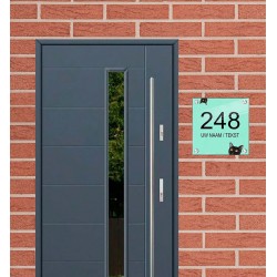 Deur naambord plexiglas kat design, huisnummerbordje, huisnummer bordje