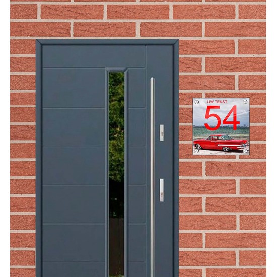 Naambordje met huisnummer plexiglas Oldtimer auto design2, huisnummerbordje, huisnummer bordje