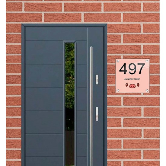 Huisnummer bordje plexiglas varken design, huisnummerbordje, huisnummer bordje