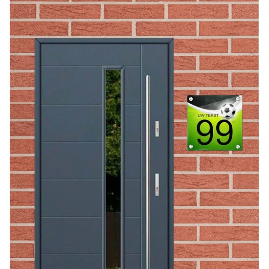 Huisnummerbord plexiglas voetbal design, naambordje huis, huisnummerbord