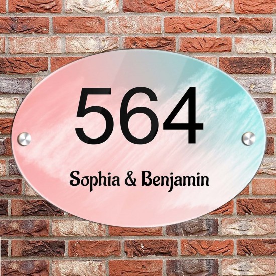 Huisnummerbord met naam ovaal 14 x 20 cm plexiglas, naambordje voordeur, naambordjes model 2504