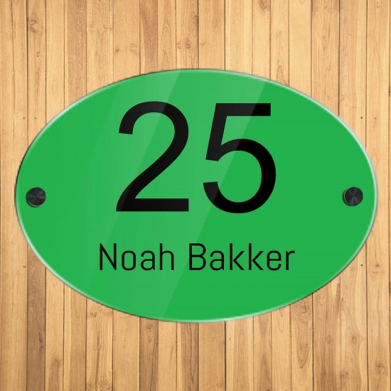 Naambordje met huisnummer ovaal 14 x 20 cm plexiglas, huisnummerbordje, huisnummer bordje model 2515