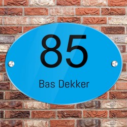 Huisnummerbordje ovaal 14 x 20 cm plexiglas, naambordje voordeur, naambordjes model 2519