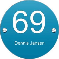 Naam bordjes 150mm rond plexiglas, huisnummer bordje, naambordje huis, model 2011