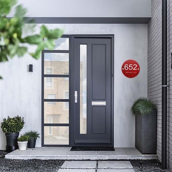 Huis naambordje 150mm rond plexiglas, naambordje huis, huisnummerbord, model 2019