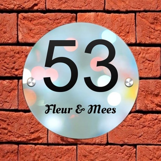 Naambordje met huisnummer 150mm rond plexiglas, huisnummerbordje, huisnummer bordje, model 2026