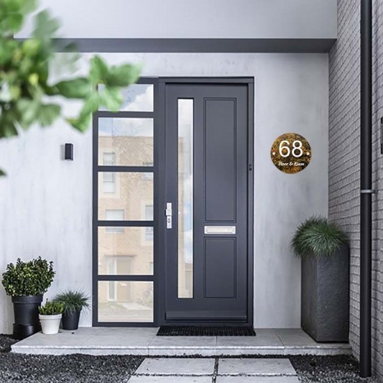 Naamplaatje deur 150mm rond plexiglas, naambordje huis, huisnummerbord, model 2027
