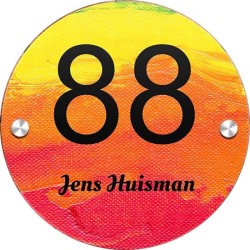 Naamborden 150mm rond plexiglas, unieke naambordjes voordeur, naam bordjes, model 2039
