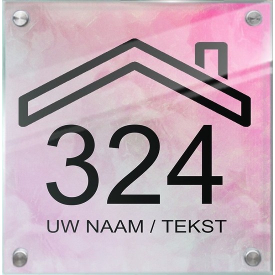 Huisnummerbord vierkant plexiglas, unieke naambordjes voordeur, naam bordjes, model 1028