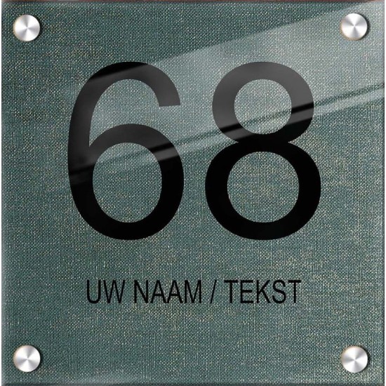 Naambord vierkant plexiglas, huisnummerbordje, huisnummer bordje, model 1101