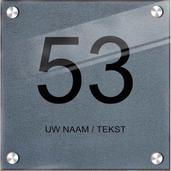 Huisnummerbord met naam vierkant plexiglas, naambordje huis, huisnummerbord, model 1130