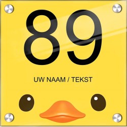 Huisnummerbord plexiglas eendje design, naambordje voordeur, naambordjes