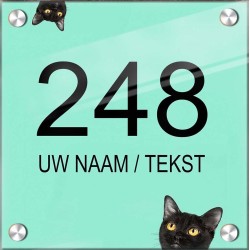 Deur naambord plexiglas kat design, huisnummerbordje, huisnummer bordje