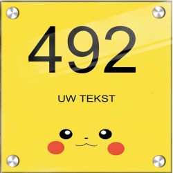 Huisnummer naambordje plexiglas Pikachu design, naambordje voordeur, naambordjes