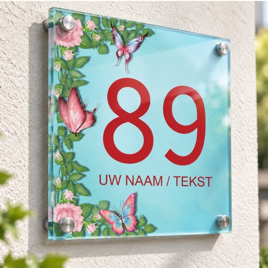 Plexiglas Naambord met Huisnummer – Vlinder Design Model 1027