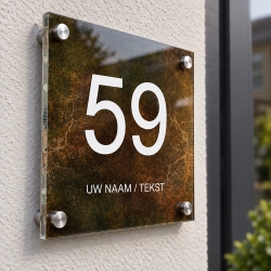 Naamplaatje Voordeur Plexiglas – Donkere Marmerlook Model 1121